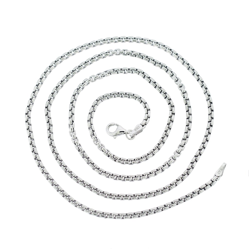 925 Sterling Silver Round Box Chain Necklace Made In Italy 2.5 Mm